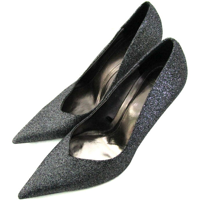 ザラ パンプス ポインテッドトゥ ハイヒール 靴 黒 レディース 39サイズ ブラック×シルバーラメ ZARA 【中古】のサムネイル
