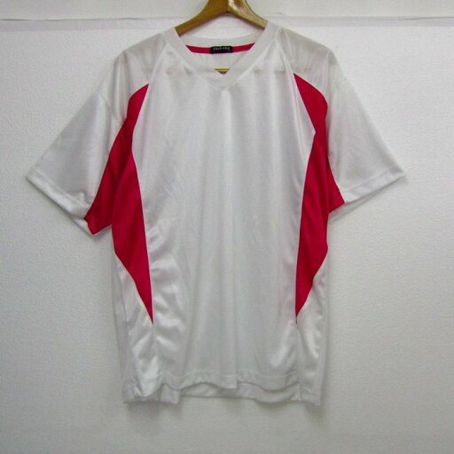 ジャストイング 半袖Tシャツ Vネック 練習着 大きいサイズ スポーツウエア トップス メンズ LLサイズ ホワイト×ピンク系 Just-ing 【中古】 ジャストイング 半袖Tシャツ Vネック 練習着 大きいサイズ スポーツウエア トップス メンズ LLサイズ ホワイト×ピンク系 Just-ing 【中古】