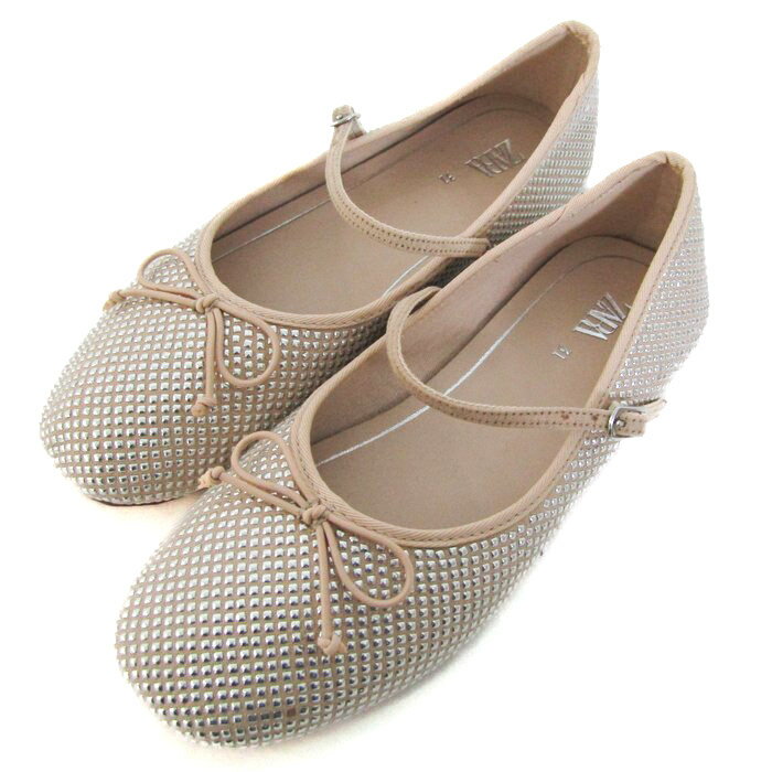 ザラ バレエシューズ ラインストーン ベルト リボン フラットシューズ 靴 キッズ 女の子用 31サイズ ベージュ系 ZARA 【中古】