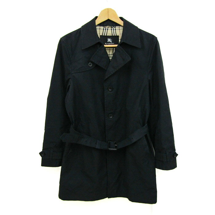 バーバリーブラックレーベル トレンチコート アウター ベルト付き 日本製 メンズ Mサイズ ブラック BURBERRY BLACK LABEL 【中古】