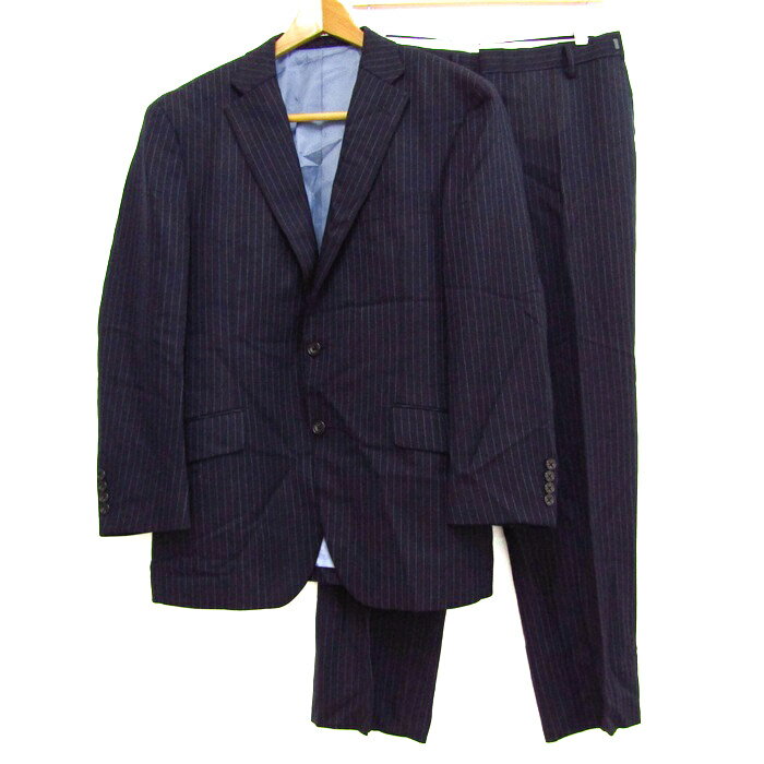 スーパー ファイン スーツ セットアップ 上下セット ジャケット パンツ 記名有 メンズ フリーサイズ ネイビー系 SUPER FAIN FABRIC 【中古】