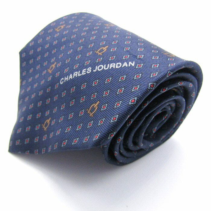 シャルル・ジョルダン ブランド ネクタイ ロゴ 小紋柄 シルク イタリア製 PO メンズ ネイビー CHARLES JOURDAN 【中古】