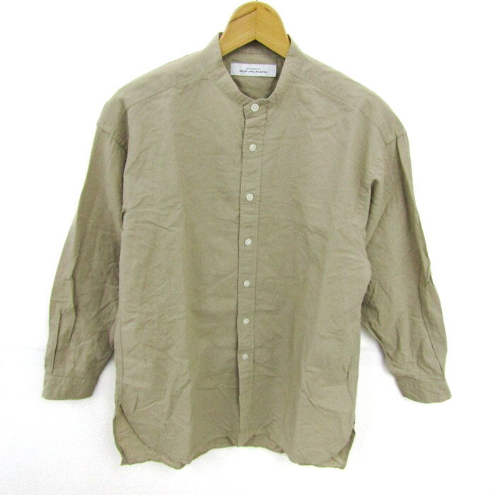 グリーンレーベルリラクシング 長袖シャツ トップス バンドカラー メンズ Sサイズ ベージュ green label relaxing 【中古】