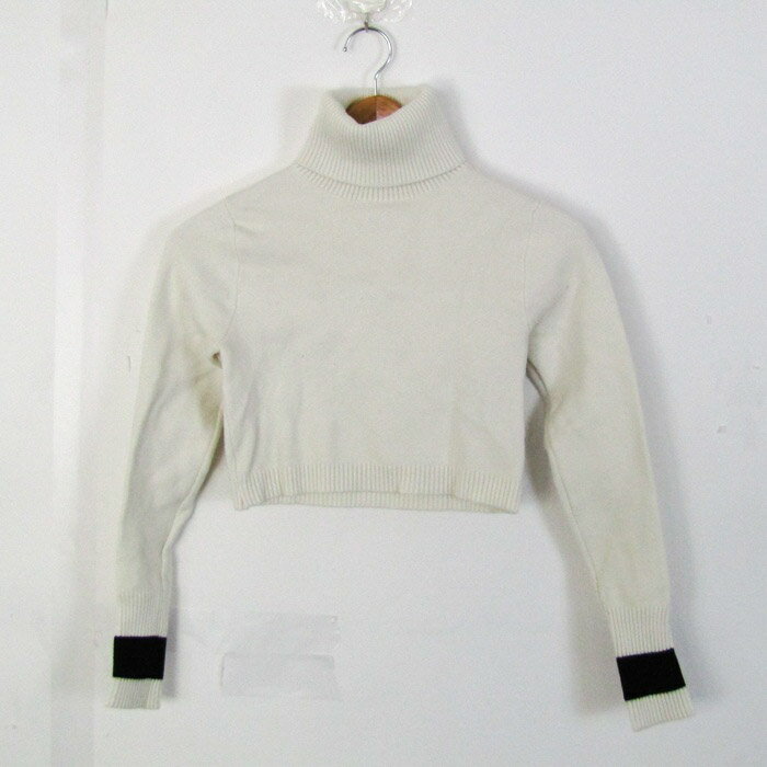ザラ ニット セーター 長袖 トップス 白 黒 レディース USA Mサイズ ホワイト×ブラック ZARA 【中古】