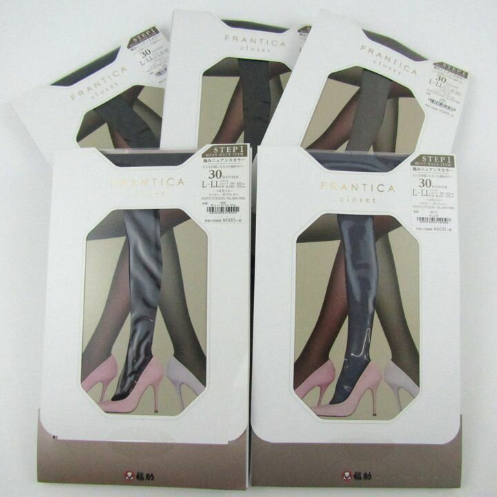 福助 カラータイツ 5点セット 未使用 FRANTICA closet 30デニール L-LL まとめて 大量 レディース Fukusuke 【中古】