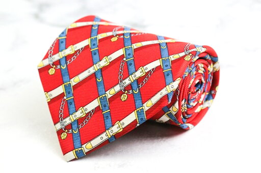 アイグナー ブランド ネクタイ ロゴ チェック柄 格子柄 ベルト柄 シルク イタリア製 PO メンズ レッド AIGNER 【中古】 アイグナー ブランド ネクタイ ロゴ チェック柄 格子柄 ベルト柄 シルク イタリア製 PO メンズ レッド AIGNER 【中古】