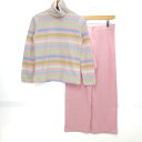 ユニクロ セットアップ 上下セット フリースT ボーダー柄 パンツ レディース Mサイズ ピンク UNIQLO 【中古】
