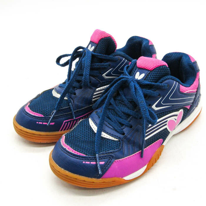 バタフライ スニーカー ローカット シューズ 靴 キッズ 女の子用 21サイズ ネイビー BUTTERFLY 【中古】