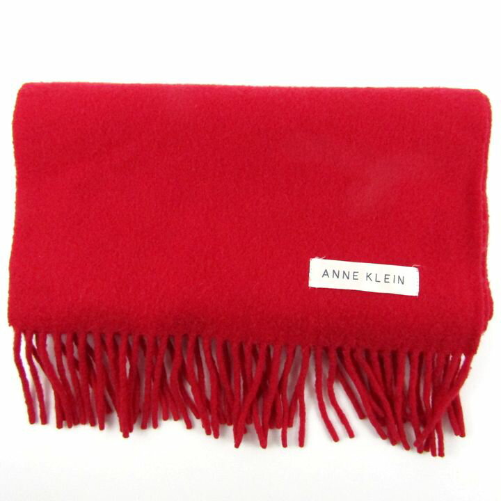 アンクライン マフラー ストール 無地 ロゴ ブランド レディース レッド ANNE KLEIN 【中古】