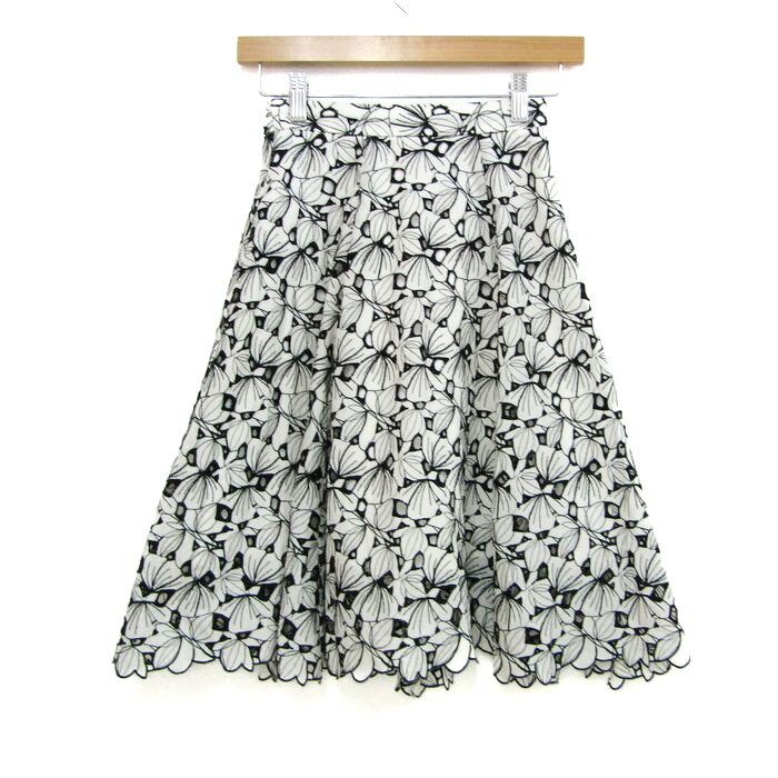 【全品39％OFFクーポン配布中】プロポーション ボディドレッシング フレアスカート ボトムス レディース 1サイズ ホワイト×ブラック PROPORTION BODY DRESSING 【中古】