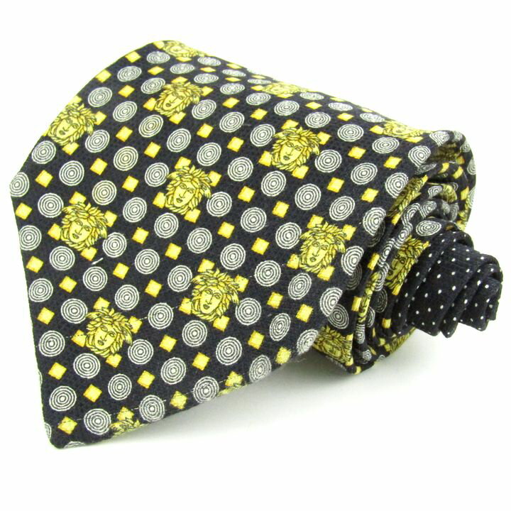 ジャンニ・ヴェルサーチ ネクタイ ブランド 総柄 メデューサ柄 イタリア製 メンズ ネイビー Gianni Versace 【中古】