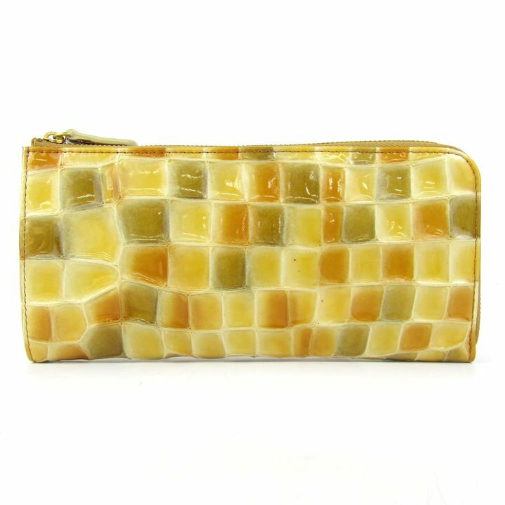 長財布 L字ファスナー ステンドグラス ロングウォレット ブランド レディース イエロー オレンジ wallet 【中古】