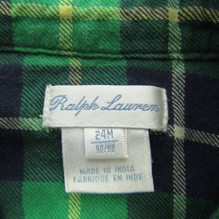 Thumbs-upの【1000円ポッキリ送料無料】RALPH LAUREN ラルフローレン 長袖シャツ トップス ネルシャツ チェック柄 ベビー 男の子用 24Mサイズ グリーン 【中古】｜アングル3