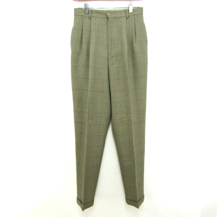 ニューヨーカー パンツ ボトムス スラックス チェック柄 ウール 日本製 メンズ 69-94サイズ カーキ NEWYORKER 【中古】
