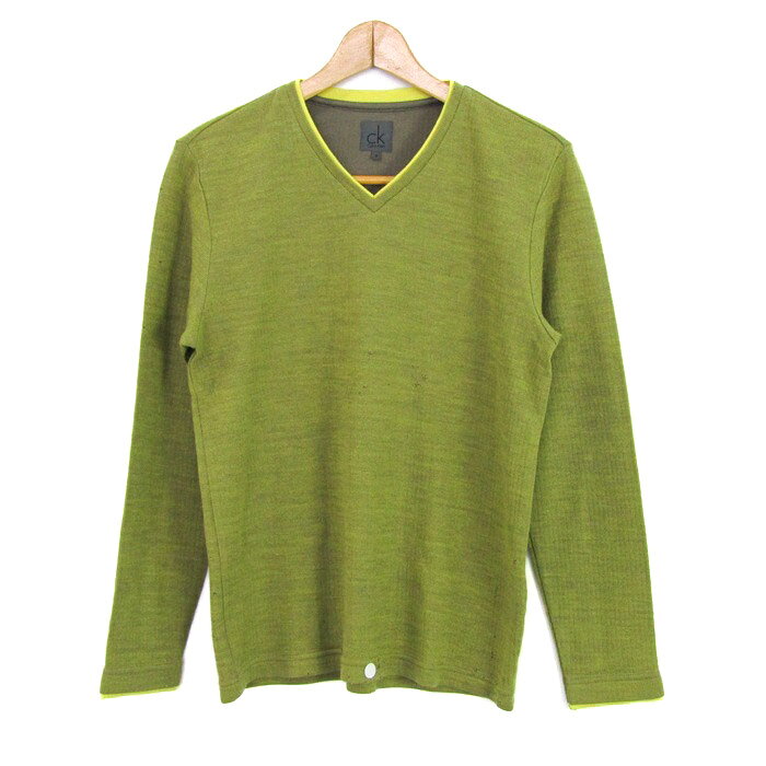 Rakuten - カルバンクライン セーター トップス 長袖 Vネック メンズ Mサイズ グリーン Calvin klein 【中古】