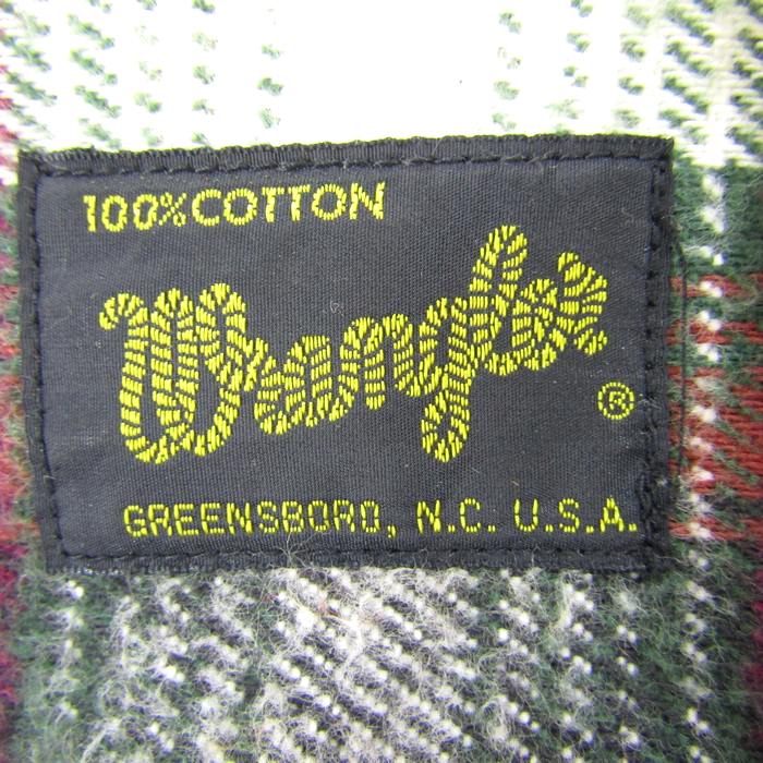 ラングラー 80S 長袖シャツ トップス チェック柄 ネルシャツ ロープ風刺繍ロゴ メンズ Mサイズ 紫×緑 Wrangler 【中古】