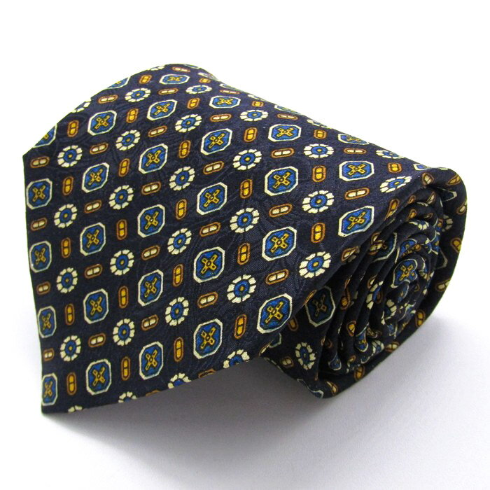 ブーメラン ブランド ネクタイ 総柄 小紋柄 花柄 シルク 未使用タグ付 PO メンズ ネイビー TIE 【中古】