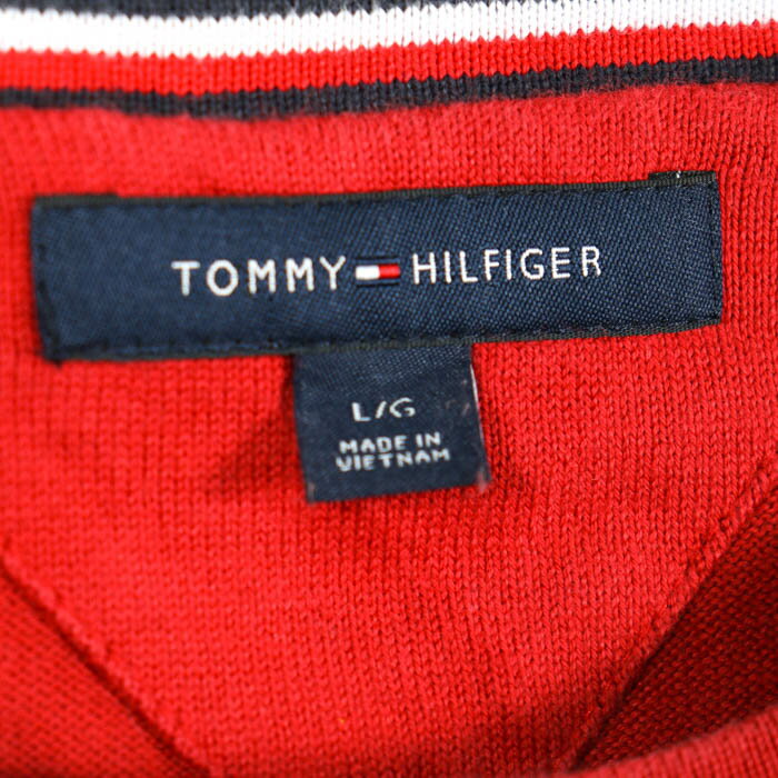 トミーヒルフィガー セーター クルーネック アメリカ古着 ヴィンテージ メンズ Lサイズ レッド TOMMY HILFIGER 【中古】