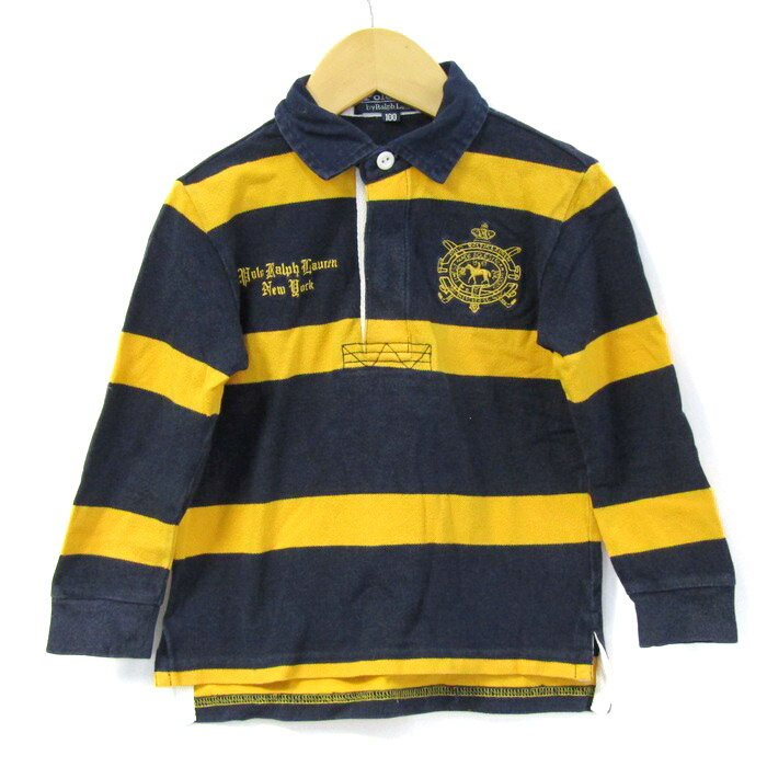 ポロバイラルフローレン ポロシャツ トップス 長袖 ボーダー ラガーシャツ キッズ 男の子用 100サイズ 紺×黄 Polo by Ralph Lauren 【...
