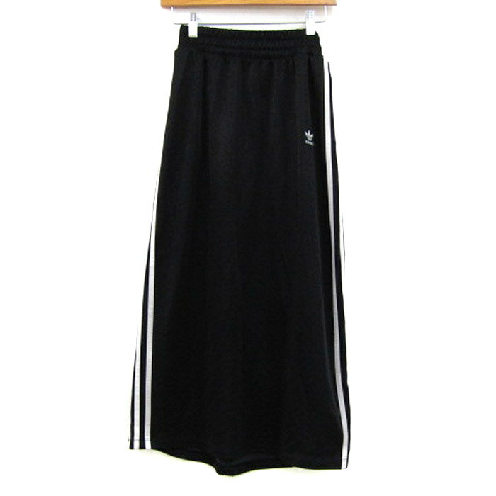 アディダス ロングスカート ボトムス サイドライン スナップボタン レディース Lサイズ 黒×白 adidas 【中古】