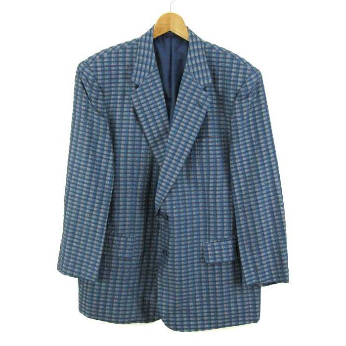 高島屋 テーラードジャケット チェック柄 アウター 記名有 メンズ フリーサイズ ブルー系×ブラウン系 Takashimaya 【中古】