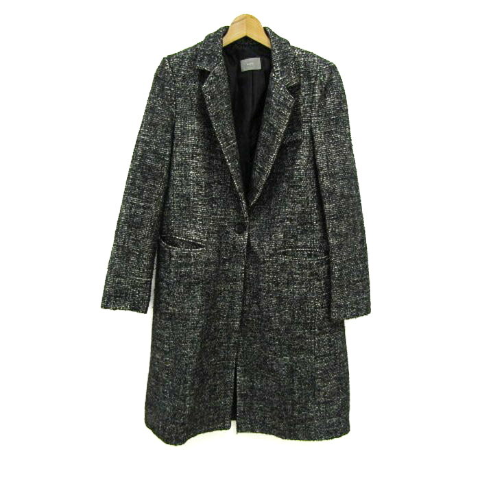 アジト チェスターコート ロングコート アウター ツイード レディース フリーサイズ ブラック agit 【中古】