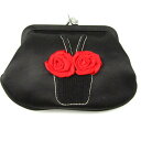 ルルギネス ポーチ コインケース がま口 未使用 ローズ 花 刺繍 財布 ブランド レディース ブラック LULU GUINNESS 【中古】