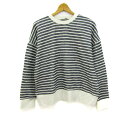 ザラ スウェット トレーナー トップス ボーダー柄 裏起毛 レディース Lサイズ グレー ZARA 【中古】