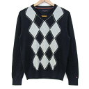 トミーヒルフィガー セーター トップス 長袖 Vネック アーガイル柄 メンズ Sサイズ 紺×水色 TOMMY HILFIGER 【中古】