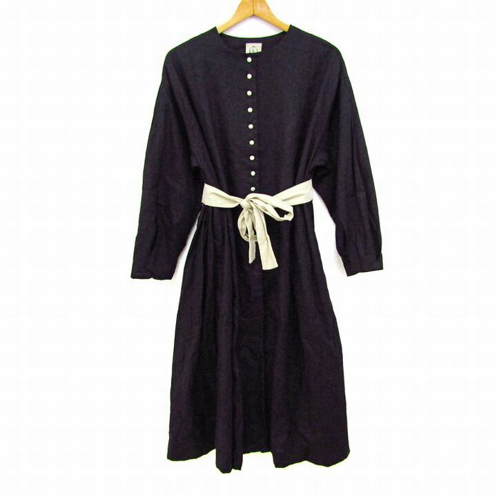 サマンサモスモス ワンピース 長袖 クルーネック トップス レディース Fサイズ ブラック×ベージュ系 SM2 【中古】