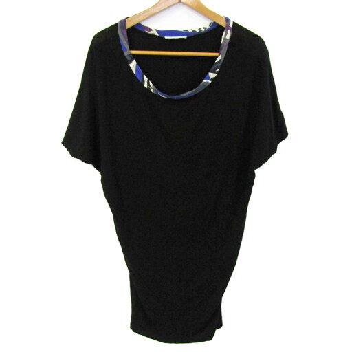 エミリオプッチ チュニック シャツ トップス 半袖Tシャツ イタリア製 レディース USA4サイズ ブラック Emilio Pucci 【中古】 エミリオプッチ チュニック シャツ トップス 半袖Tシャツ イタリア製 レディース USA4サイズ ブラック Emilio Pucci 【中古】
