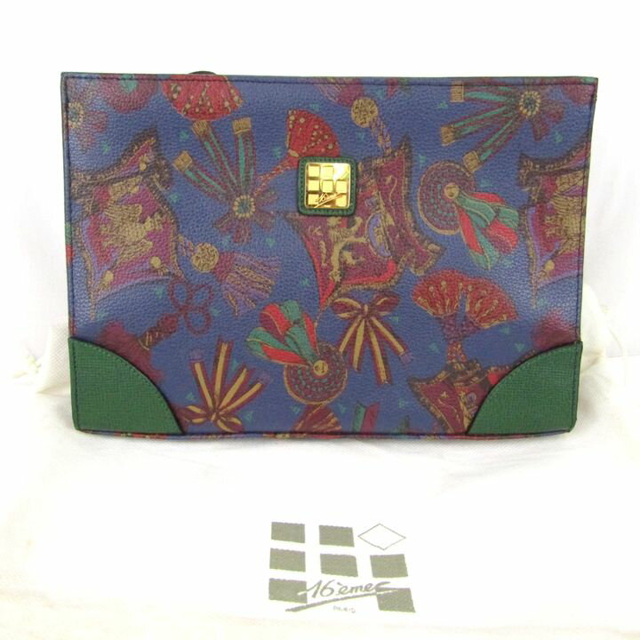 セイジエム クラッチバッグ セカンドバッグ ヴィンテージ ブランド 鞄 レディース ネイビー×グリーン 1..