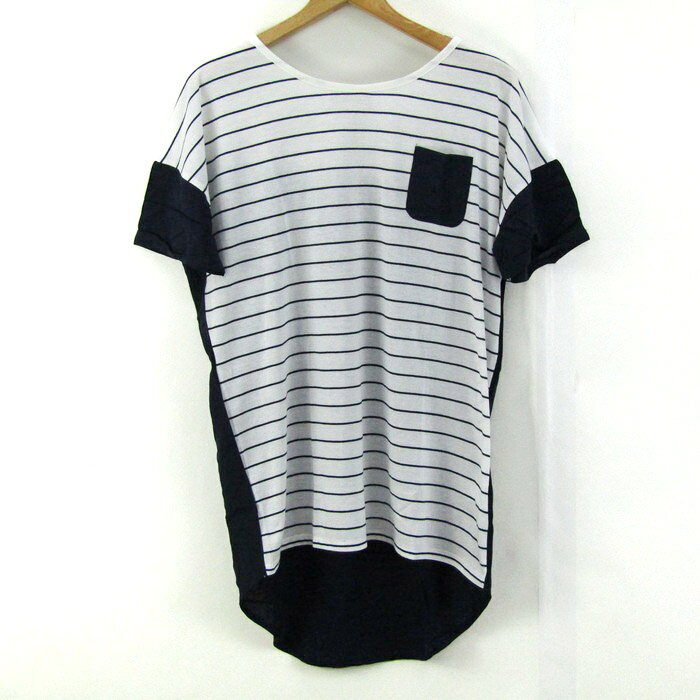 ハートパラダイス チュニック シャツ トップス 半袖Tシャツ ボーダー柄 レディース Fサイズ 白×紺 Heart paradise 【中古】