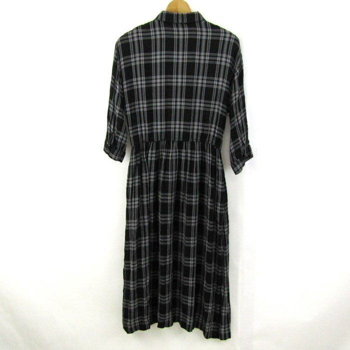 マウジー シャツワンピース トップス ロング丈 チェック柄 レディース FREEサイズ 黒×グレー MOUSSY 【中古】
