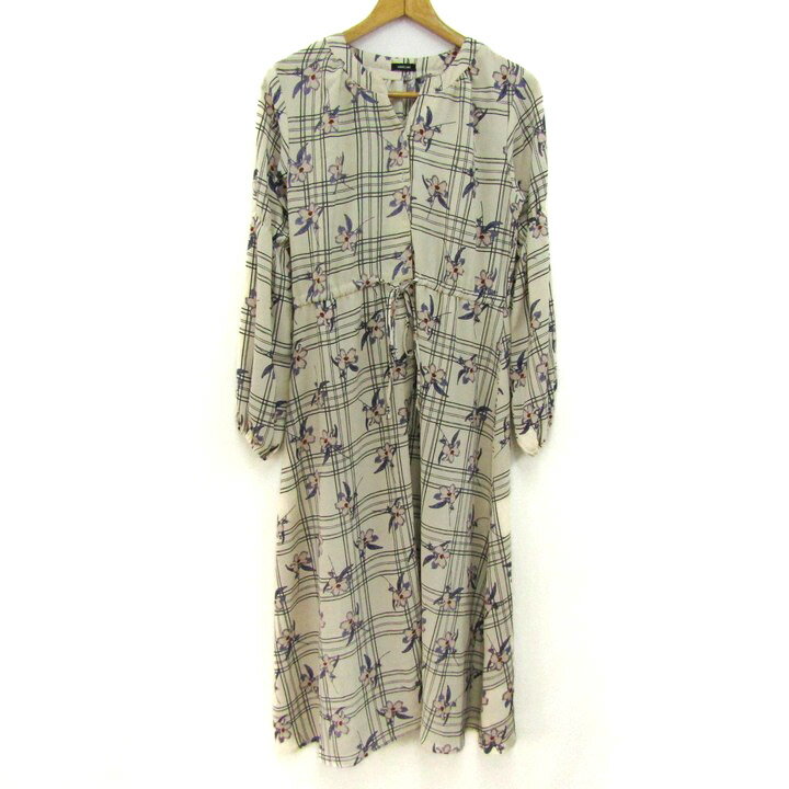 アンジェリーナ ワンピース 長袖 未使用 花柄 トップス レディース Mサイズ ベージュ系 ANGELINA 【中古】