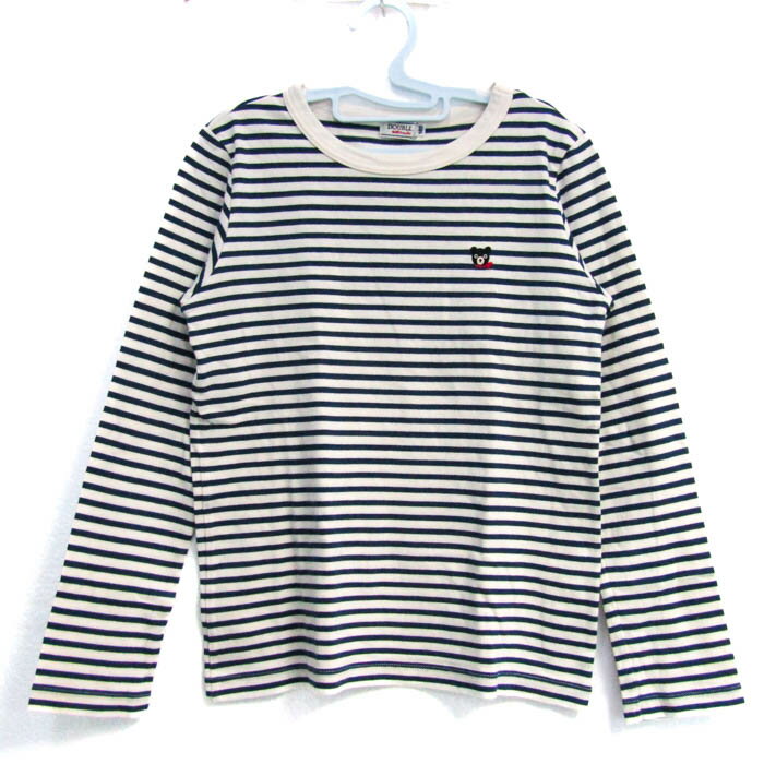 ミキハウス 長袖Tシャツ コットン100% ダブルビー トップス 白 キッズ 男の子用 140サイズ ホワイト系×紺系 MIKIHOUSE 【中古】
