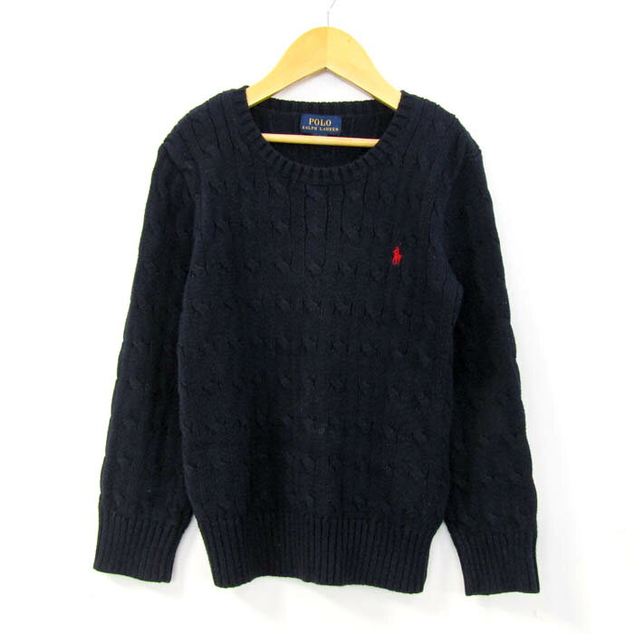 【39％OFFクーポン配布中】ポロラルフローレン ニット セーター 長袖 コットン ブランド トップス キッズ 男の子用 120サイズ ネイビー POLO RALPH LAUREN 【中古】