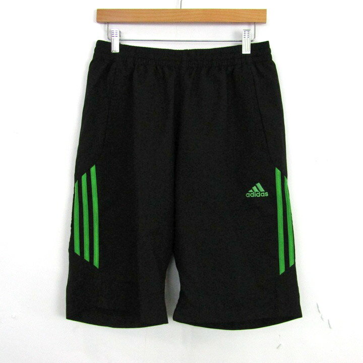 【全品39%OFFクーポン8月4日20:00〜8月15日01:59まで】アディダス ショートパンツ ハーフパンツ スポーツウエア ボトムス 黒 メンズ Lサイズ ブラック×グリーン adidas 【中古】