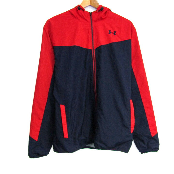 アンダーアーマー パーカー トップス ウィンドブレーカー スポーツウエア 大きいサイズ メンズ XLサイズ 赤×紺 UNDER ARMOUR 【中古】