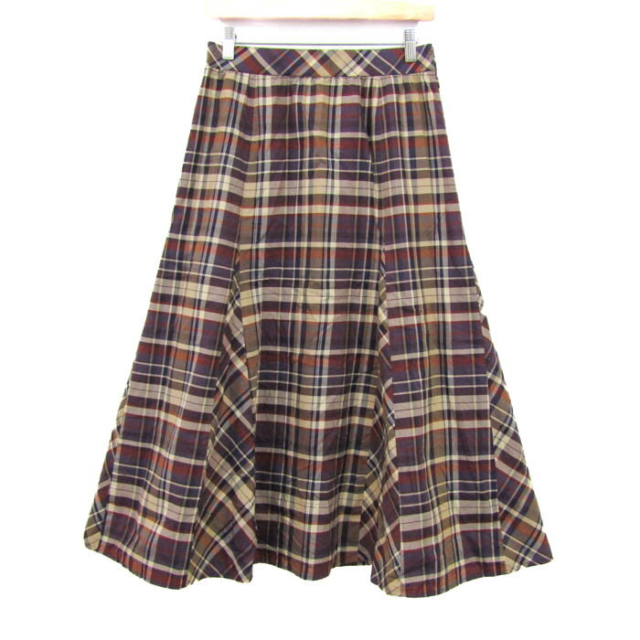 キャラ・オ・クルス ロングスカート ボトムス フレア チェック柄 日本製 レディース 1サイズ ベージュ×紺 CARA O CRUZ 【中古】