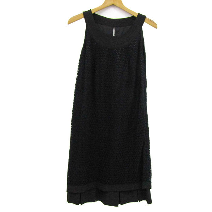 【最大50%OFFクーポン7月19日20:00〜7月26日01:59まで】エル ロングワンピース トップス ノースリーブ レース レディース 40サイズ ブラック ELLE 【中古】