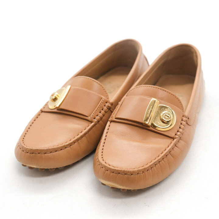 フェラガモ ローファー スリッポン ガンチーニ ドライビングシューズ ブランド 靴 レディース 5サイズ キャメル FERRAGAMO 【中古】