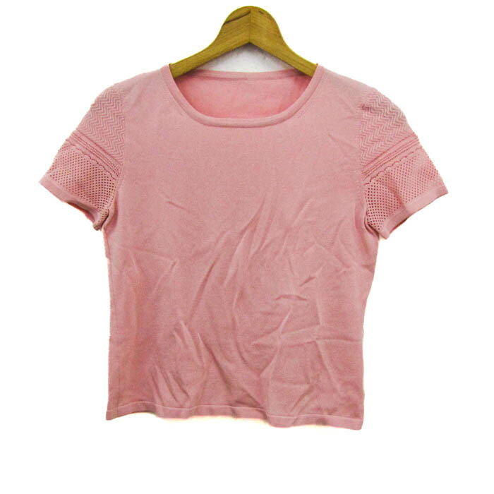 ジュンアシダ ニット トップス 半袖 クルーネック レディース Sサイズ ピンク jun ashida 【中古】