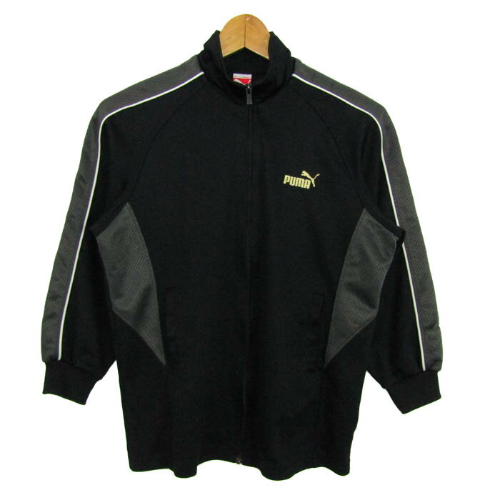 【期間限定50％OFF】プーマ ジャージ トラックジャケット スポーツ アウター 黒 白 キッズ 男の子用 140サイズ ブラック×ホワイト×イエロー PUMA 【中古】