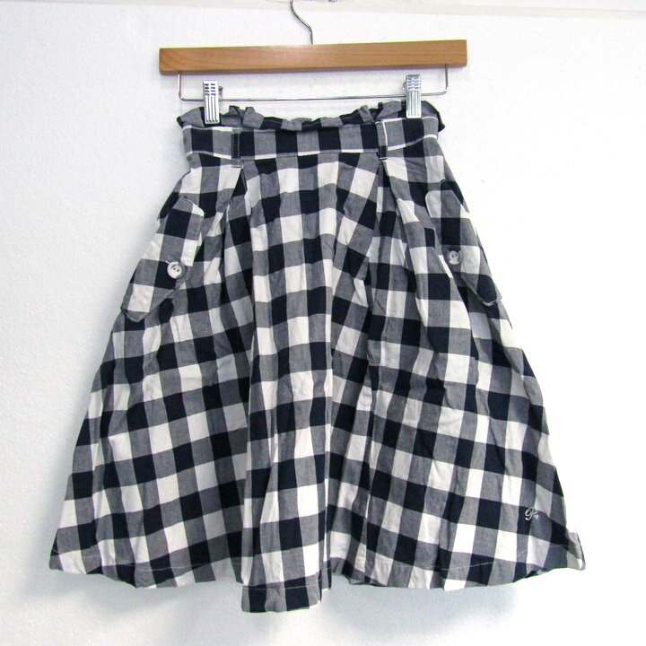 ポンポネット スカート ボトムス フレア ギンガムチェック柄 キッズ 女の子用 L(160)サイズ 白×紺 pom ..