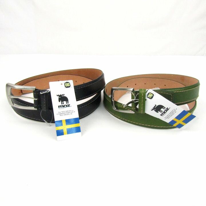 【全品39％OFFクーポン配布中】モズ ベルト 2点セット 未使用 本革 レザー 太ステッチベルト ブラック/カーキ まとめて メンズ moz 【中古】