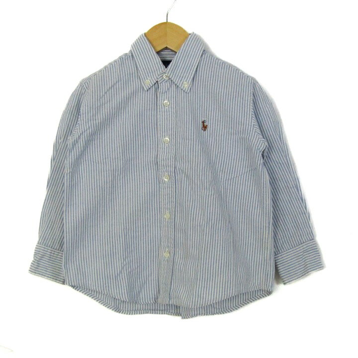 ラルフローレン 長袖シャツ ストライプ柄 ポニーロゴ トップス キッズ 男の子用 100サイズ ブルー×ホワイト RALPH LAUREN 【中古】