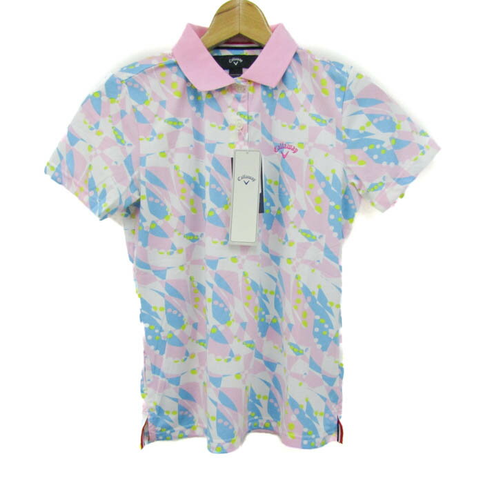 キャロウェイ ポロシャツ トップス 半袖 ドライ ゴルフウエア 未使用品 レディース Mサイズ ピンク×白 Callaway 【中古】