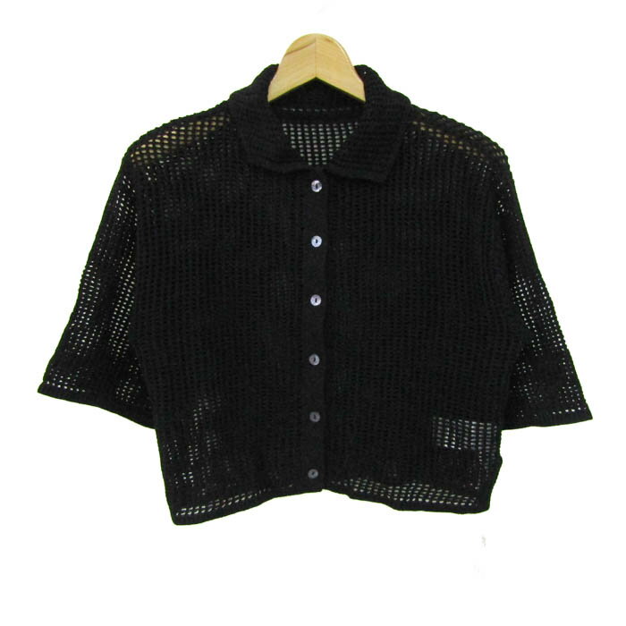 ローリーズファーム 半袖シャツ トップス シアーシャツ メッシュ 未使用品 レディース Fサイズ ブラック LOWRYS FARM 【中古】