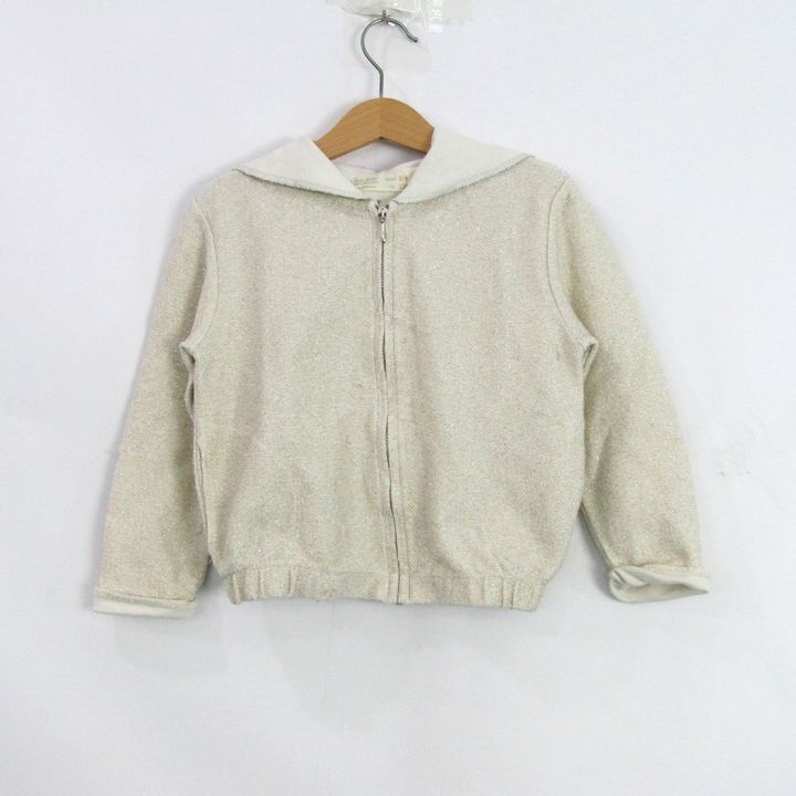 Other - 【1000円ポッキリ送料無料】Zara Girls ザラガールズ パーカー トップス ジップアップ スウェット ラメ キッズ 女の子用 5/6 116cmサイズ 白×ゴールド 【中古】